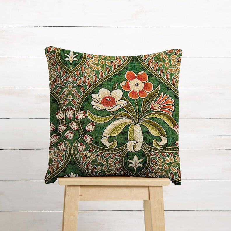 Tissu de décoration Gobelin Blumenornamente – vert/orange clair, image number 7