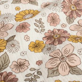 Tissu double gaze de coton Fleurs rétros – blanc, 