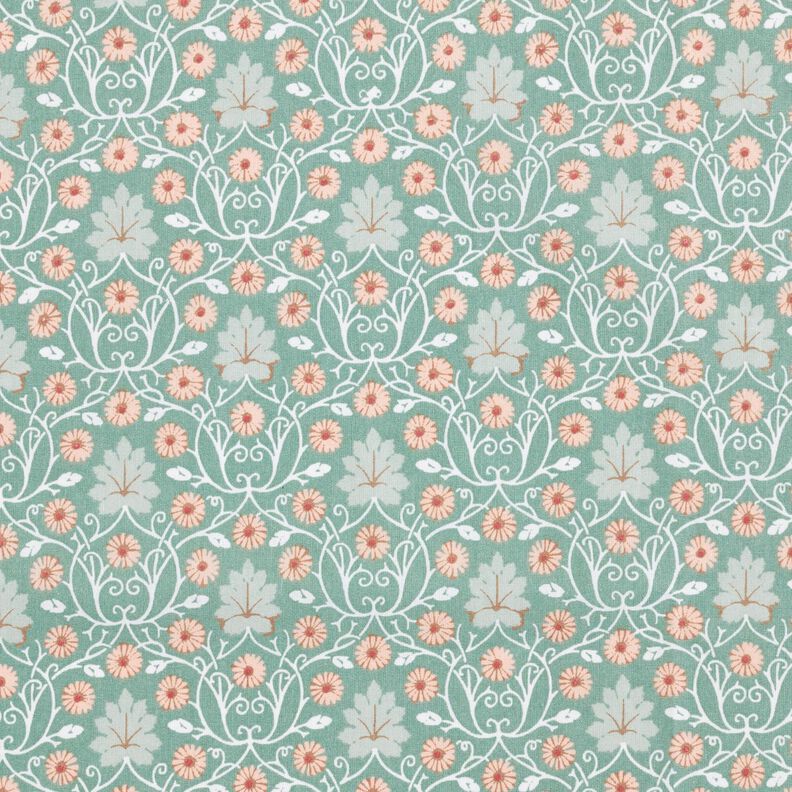 Coton enduit Rinceaux de feuilles délicats – eucalyptus/rosé,  image number 1