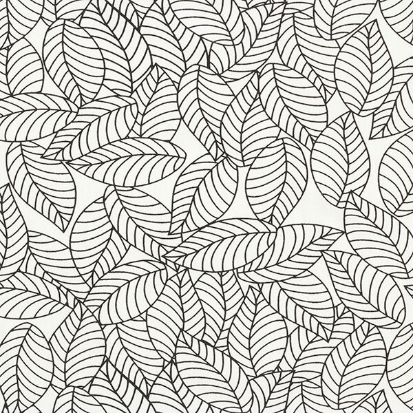 Jersey coton feuilles dessinées – blanc/noir,  image number 1