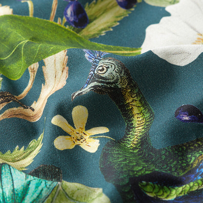 Tissu de décoration semi-panama Impression numérique Paon – vert foncé,  image number 2
