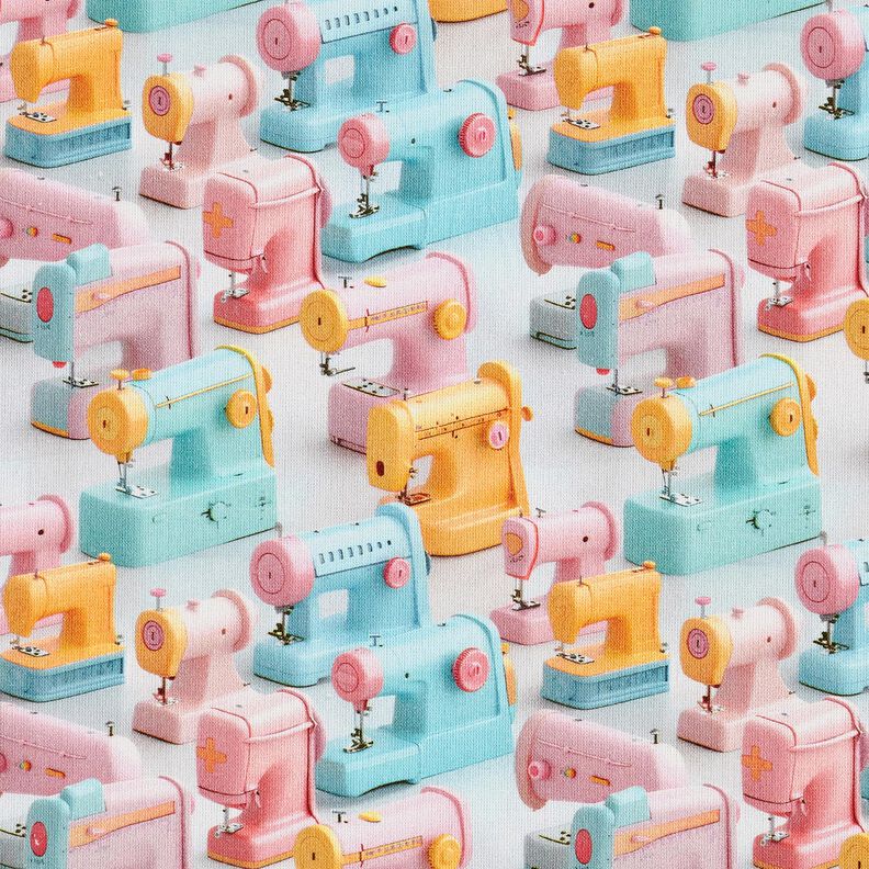 Tissu en coton Popeline machines à coudre colorées – rose clair/turquoise clair, image number 1