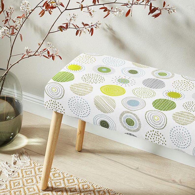 Tissu de décoration Semi-panama cercles peints – vert pomme/blanc,  image number 8