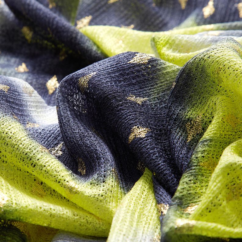 Dentelle tricotée Batik et losanges dorés – bleu marine/jaune fluo,  image number 5