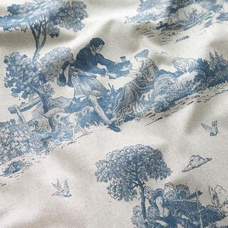 Tissu de décoration Semi-panama Pique-nique de berger – bleu jean/nature, 
