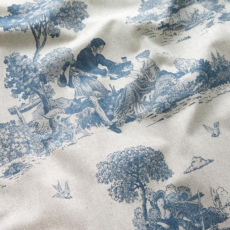 Tissu de décoration Semi-panama Pique-nique de berger – bleu jean/nature,  image number 2