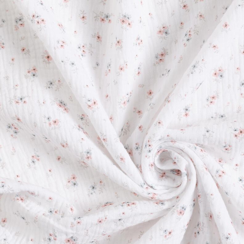 Tissu double gaze de coton fleurs romantiques – blanc,  image number 3