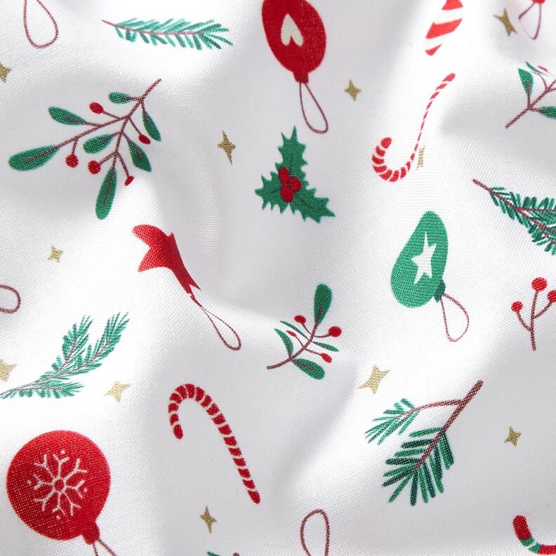Tissu en coton Cretonne Décoration de Noël – blanc/vert,  image number 2