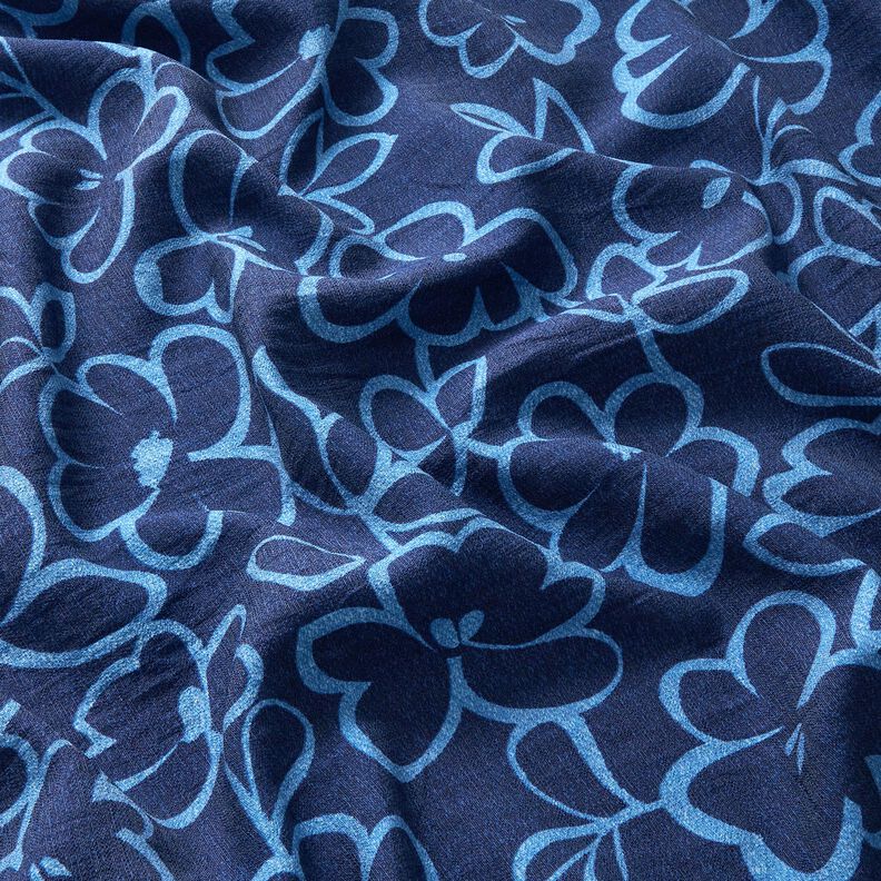 Crêpe de viscose avec fleurs abstraites – bleu marine/bleu roi,  image number 2
