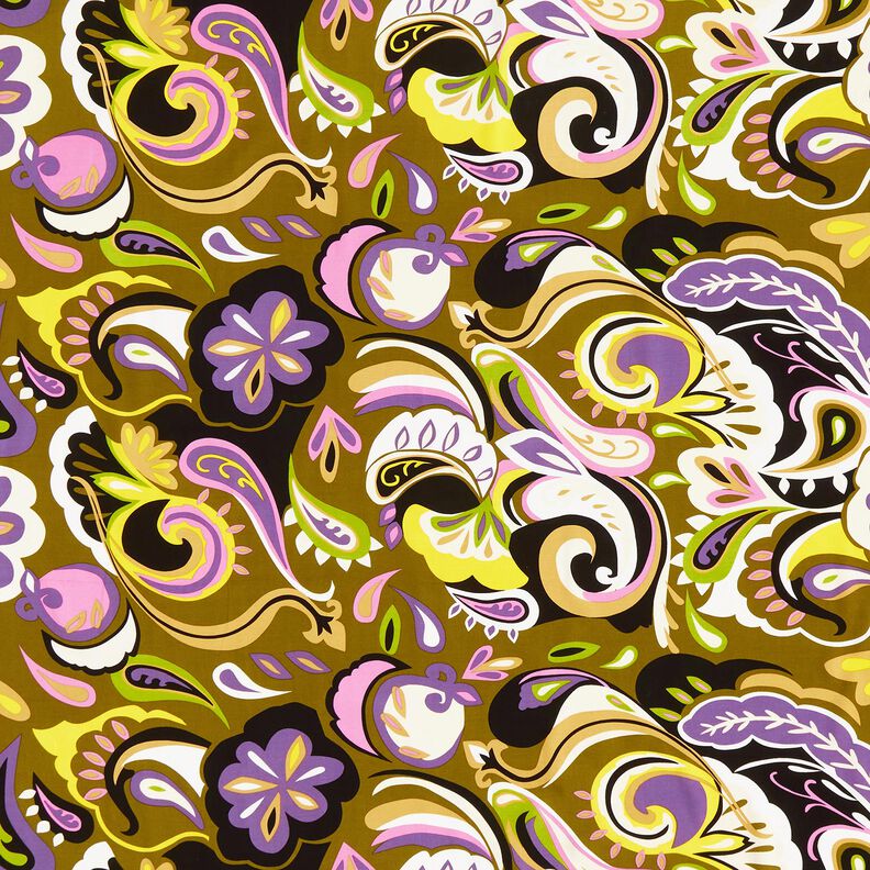 Tissu viscose Fleurs rétro – olive/lilas, image number 1