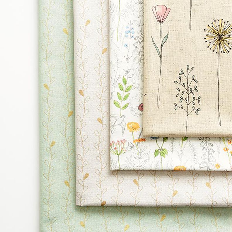 Tissu de décoration Semi-panama fleurs sauvages dessinées – blanc/rose, image number 5