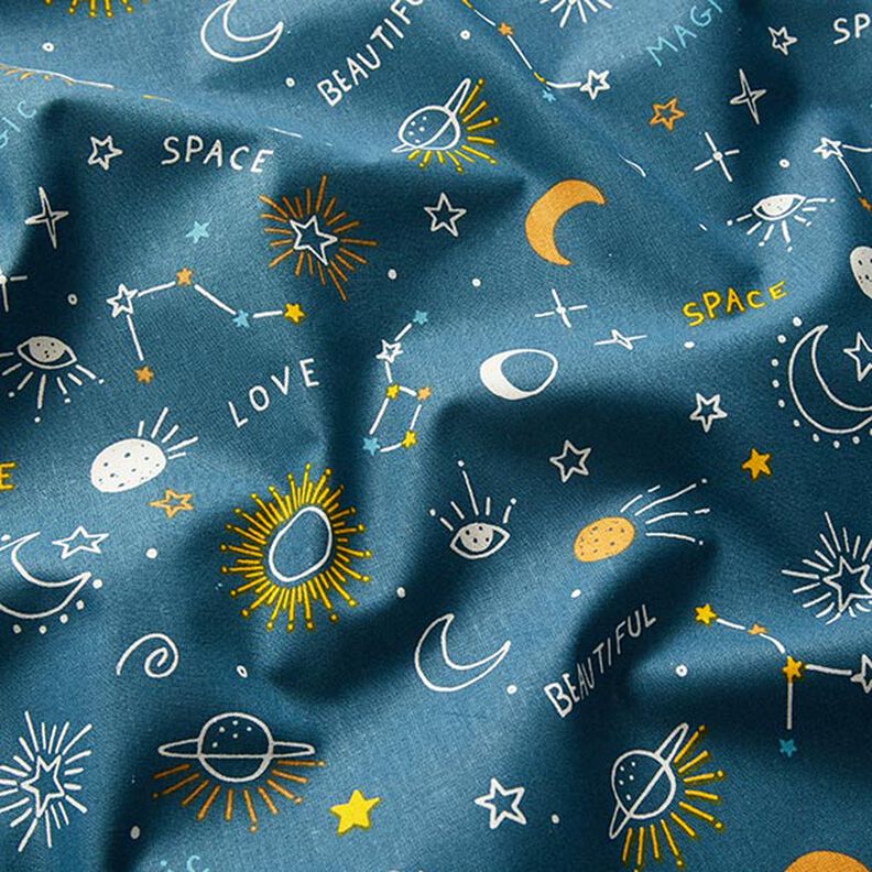 Tissu en coton Cretonne Constellations – bleu océan,  image number 2