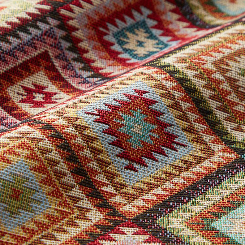 Tissu de décoration Gobelin Losanges dentelés – beige clair/carmin, image number 2