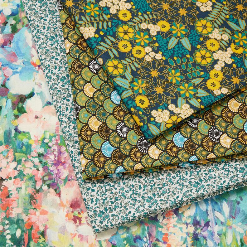 Tissu en coton Cretonne Éventails ronds – pétrole, image number 5