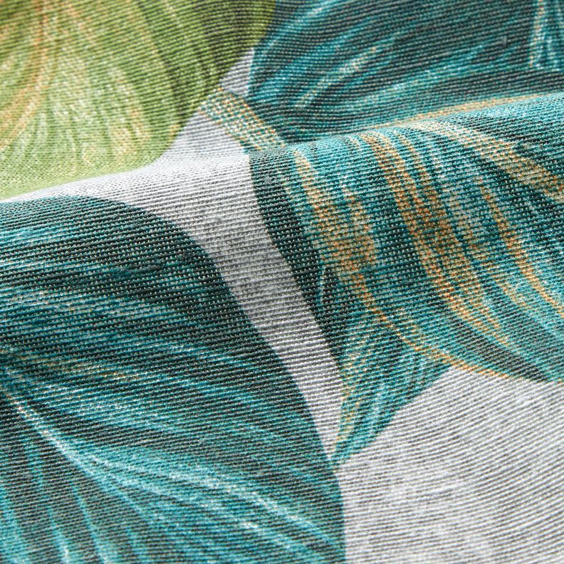 Tissu de décoration Canvas Feuilles de ficus – sapin bleu/gris, image number 2