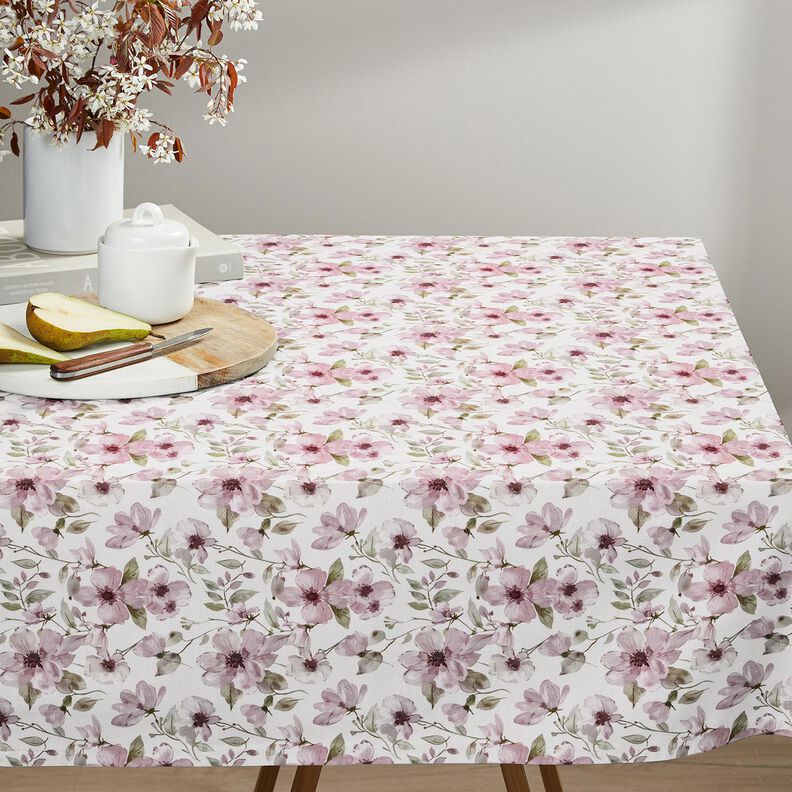 Tissu pour nappe Fleurs à l'aquarelle – ivoire/vieux rose clair, image number 8