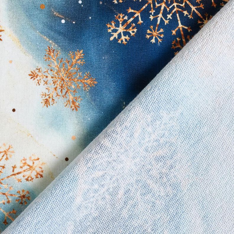 French Terry Sweat d’été Flocons de neige Voie lactée | Glitzerpüppi – indigo/or ancien, image number 4
