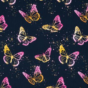 Jersey coton Papillons | Glitzerpüppi – bleu nuit/rose vif, 