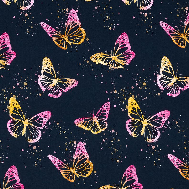 Jersey coton Papillons | Glitzerpüppi – bleu nuit/rose vif,  image number 1