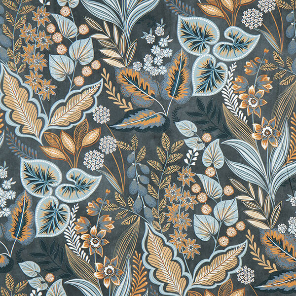 Tissu de décoration Semi-panama Feuilles paisley – gris bleu,  image number 1