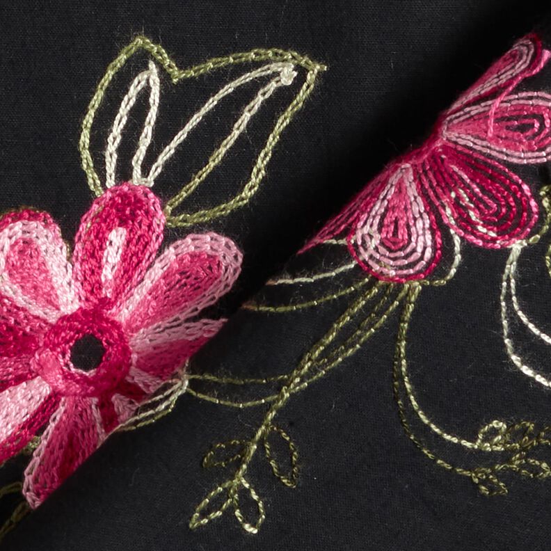Popeline coton Broderie bouquets de fleurs – noir/baies, image number 4