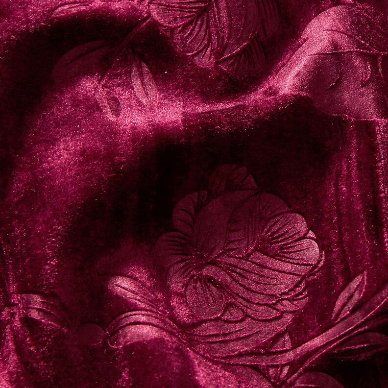 Velours crash à motif chrysanthème – rouge bordeaux,  image number 2