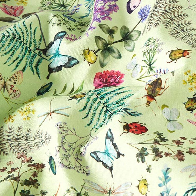 Tissu d’extérieur Canvas Fleurs sauvages & Insectes – vert pastel,  image number 2