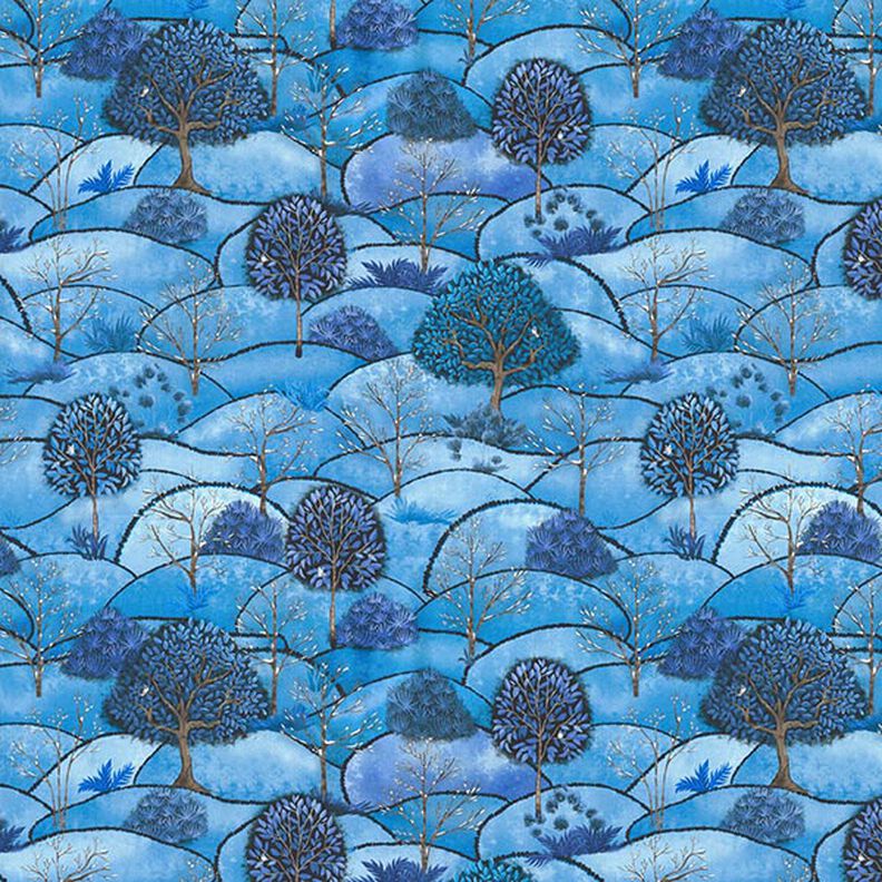 Tissu déco semi-panama Impression numérique paysage d’hiver – bleu clair/bleu nuit,  image number 1