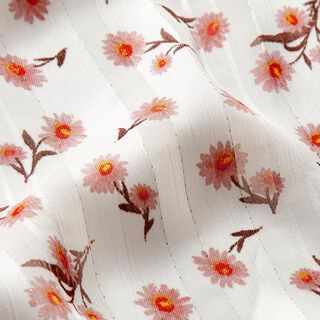 Mousseline satin rayures & fleurs – blanc, 