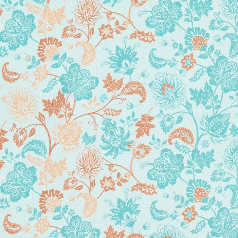 Viscose Voile Motif de bordure florale Paisley – bleu,  image number 5