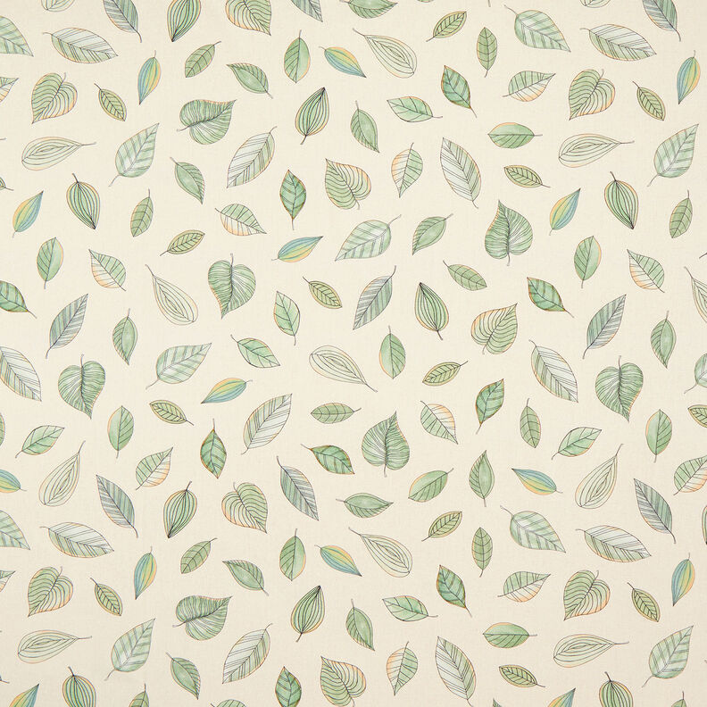Tissu de décoration Semi-panama Feuilles dessinées – beige clair/roseau,  image number 1