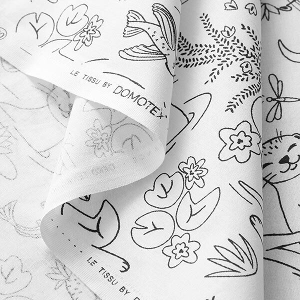 Popeline coton Tissu à colorier loutres mignonnes dans l'étang – blanc/noir,  image number 3