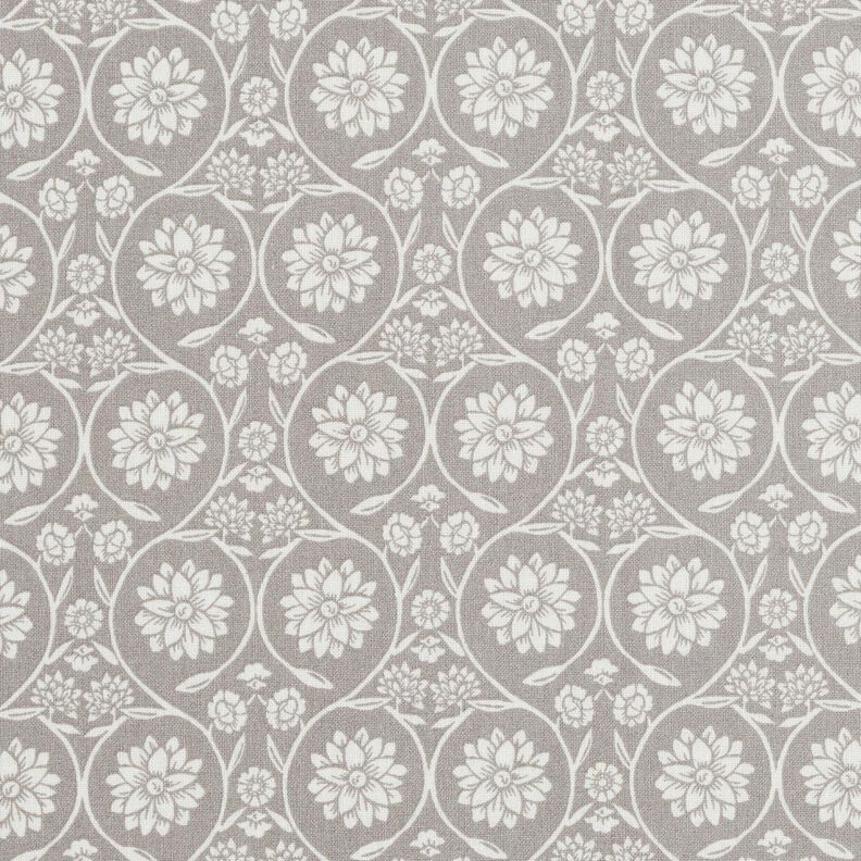 Tissu en coton Cretonne Fleurs et rameaux – argent/blanc, image number 1