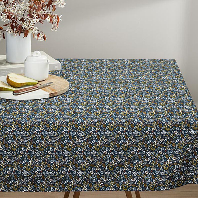 Tissu en coton Cretonne Petites fleurs – jaune soleil/bleu marine,  image number 7