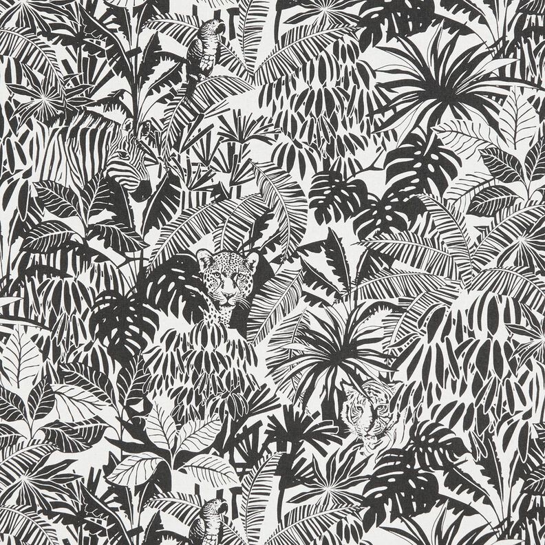 Tissu de décoration Semi-panama Jungle – nature/noir, image number 1