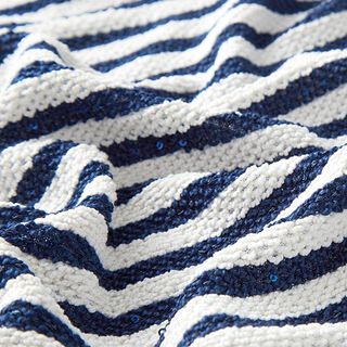 Tissu maille Rayures scintillantes avec paillettes – écru/bleu marine, 