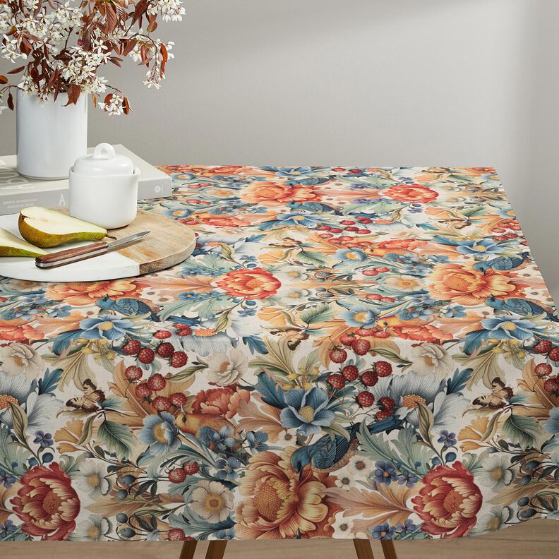 Tissu de décoration Semi-panama Fleurs et baies – nature/caramel,  image number 7