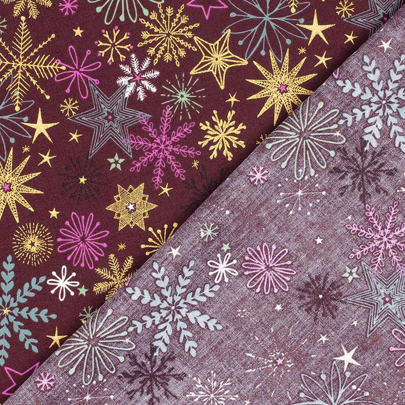 Tissu en coton Popeline Mélange d'étoiles – rouge bordeaux/or,  image number 4