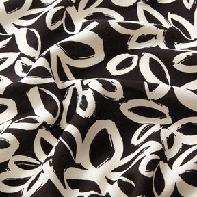 Crêpe de viscose avec fleurs hawaïennes peintes – noir/ivoire, 