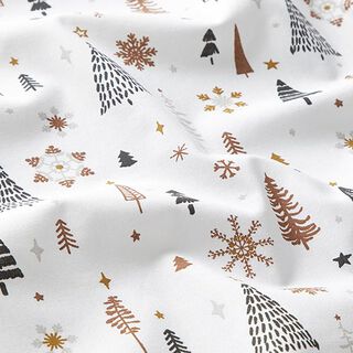 Tissu en coton  Cretonne Forêt d’hiver – blanc/anthracite, 