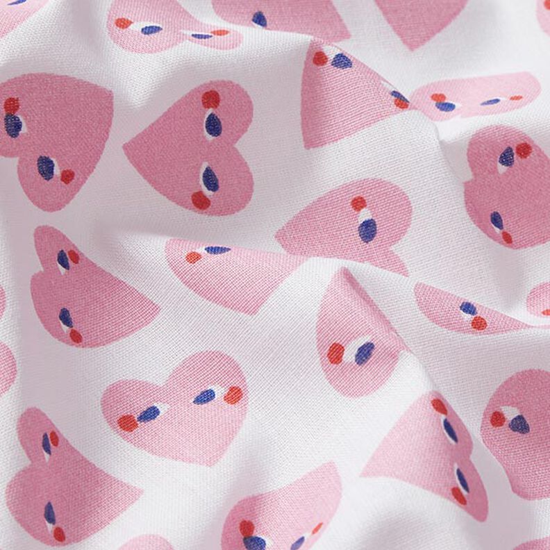 Tissu en coton Cretonne Cœurs avec des yeux – blanc/rose,  image number 2
