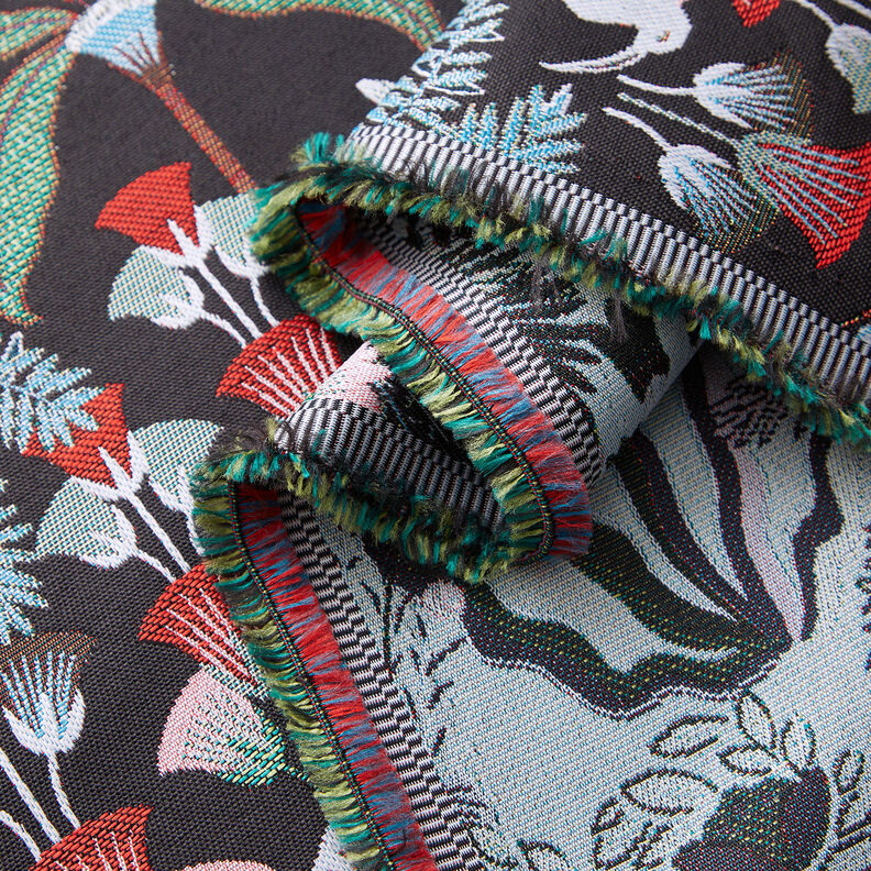Tissu de décoration Gobelin Botanique paradisiaque – noir/vert, image number 3