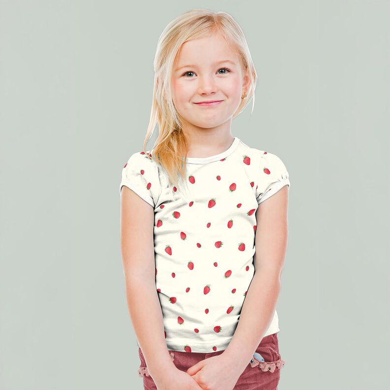 GOTS Jersey coton Fraises aquarelle Impression numérique – ivoire, image number 7