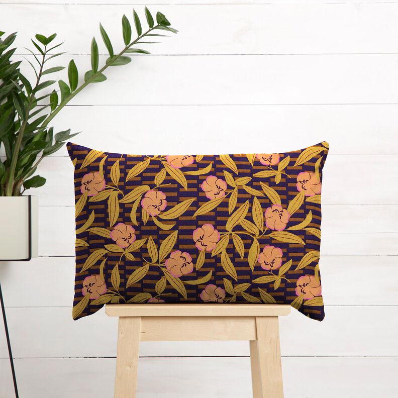 Tissu de décoration Semi-panama Fleurs multicolores – aubergine/orange clair, image number 6