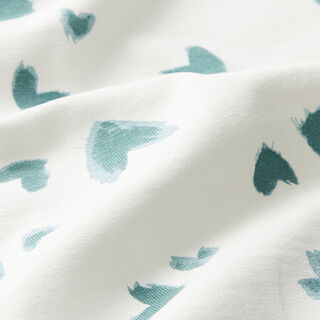 Jersey coton Cœurs peints – écru/roseau, 