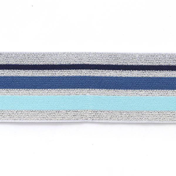 Ruban élastique Glitter [ 4 cm ] – argent/bleu clair,  image number 2