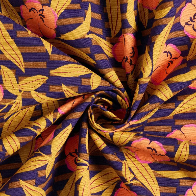Tissu de décoration Semi-panama Fleurs multicolores – aubergine/orange clair, image number 3