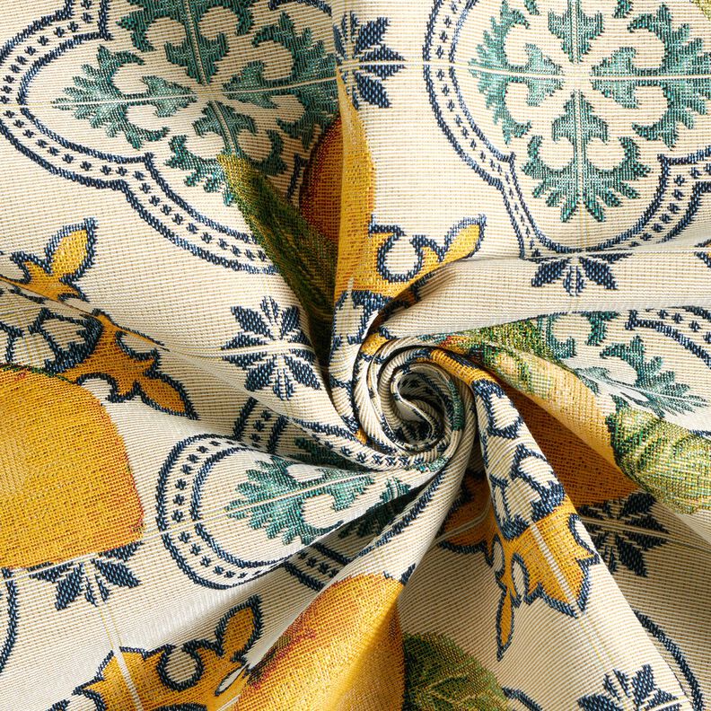 Tissu de décoration Gobelin Carreaux avec citrons – nature/jaune citron,  image number 3