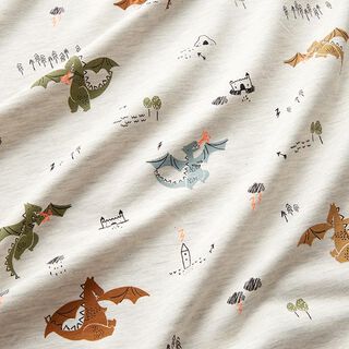 Jersey coton Dragons cracheurs de feu Chiné – écru/orange néon, 