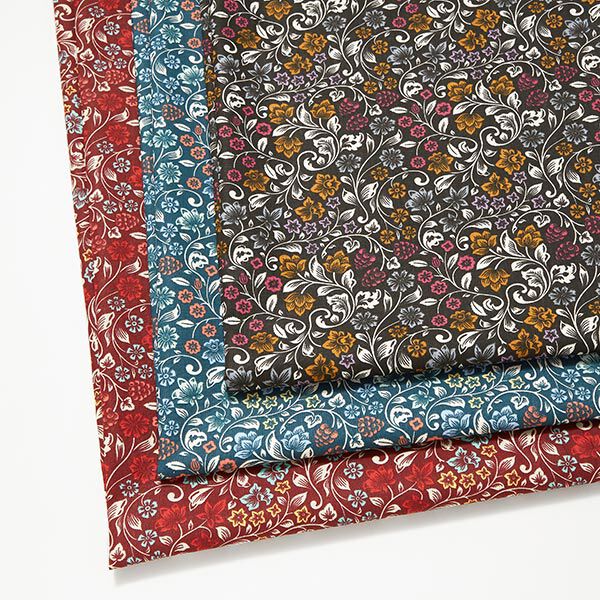 Tissu en coton Cretonne Vrilles de fleurs – bordeaux/taupe clair,  image number 5